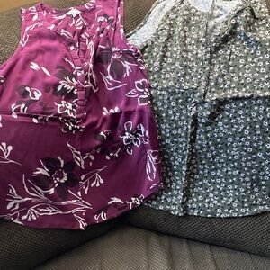 Sleeveless Button-Down Women Tops - green and purple floral  Sonoma size S